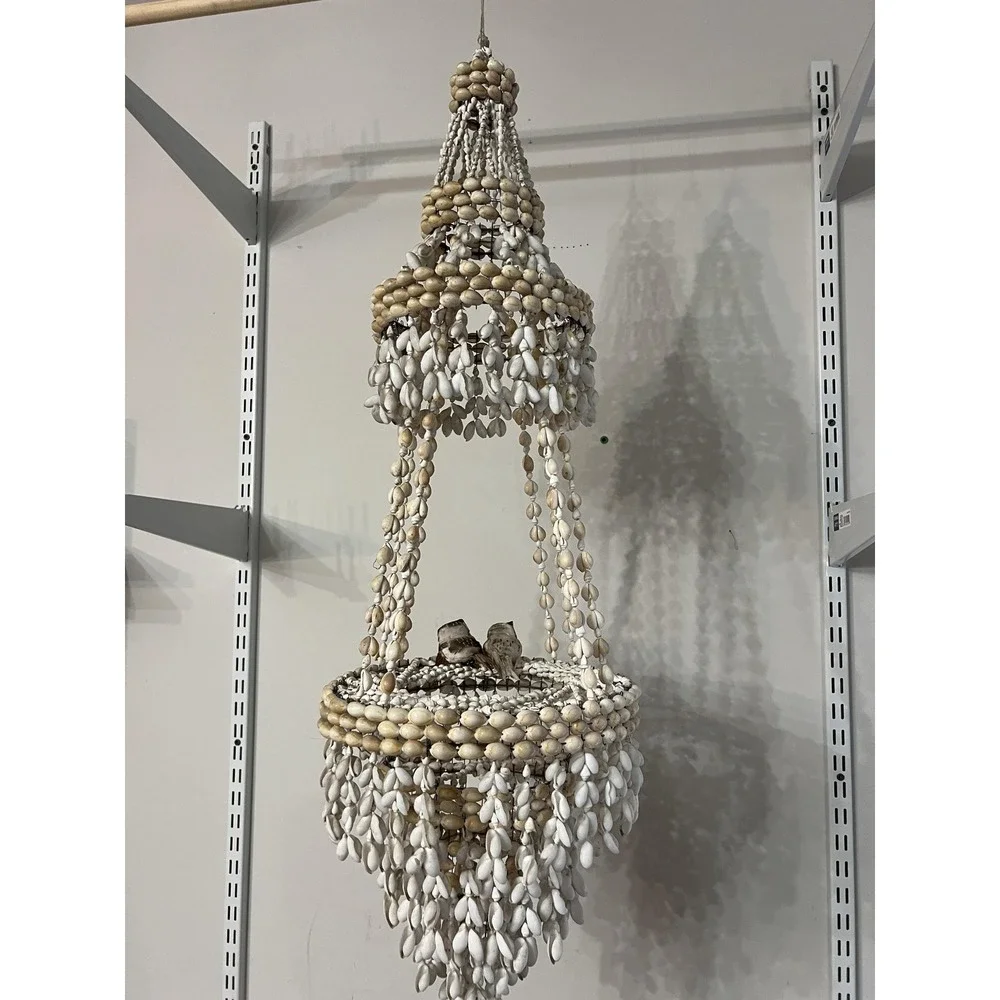 Bohemian Seashell Hanging Chandelier Mobile Coastal Decor Tiered Basket Birds